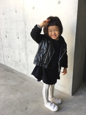 「UNIQLO（ユニクロ）のアイテム（ライダースジャケット）」を使った、myuuさん（キッズ・90cm）の冬コーディネート