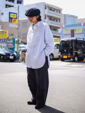 「BASISBROEK（バシスブルック）のアイテム（カーゴパンツ）」を使った、工藤さん（メンズ・170cm）の春コーディネート