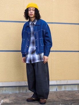 「ニットキャップ」｜「アイテム（デニムジャケット）」を使った、工藤さん（メンズ・170cm）の秋コーディネート