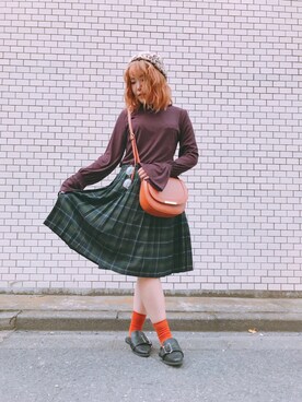 「#チェック」｜「アイテム（スリッポン）」を使った、moeさん（レディース・155cm）の秋コーディネート