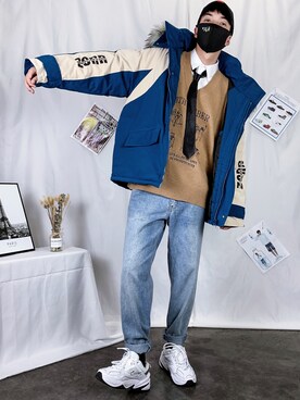 「蓝色系」｜胡柏岸さん（メンズ・176cm）の秋コーディネート