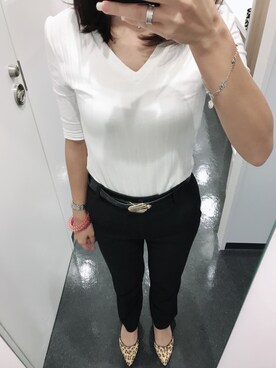 「H&M DIVIDED（エイチアンドエム　ディヴァイデッド）のアイテム（スラックス）」を使った、minokinocoさん（レディース・155cm）の秋コーディネート