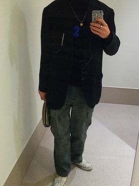 「ISSEY MIYAKE（イッセイミヤケ）のアイテム（ノーカラージャケット）」を使った、ryoootaさん（メンズ・178cm）の冬コーディネート