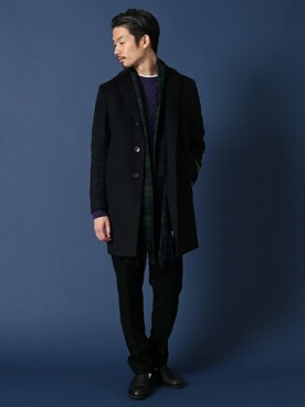 「417 EDIFICE（フォーワンセブンエディフィス）のアイテム（チェスターコート）」を使った、tetsuyaさん（メンズ・178cm）の冬コーディネート