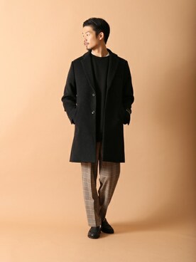 「417 EDIFICE（フォーワンセブンエディフィス）のアイテム（チェスターコート）」を使った、tetsuyaさん（メンズ・178cm）の冬コーディネート