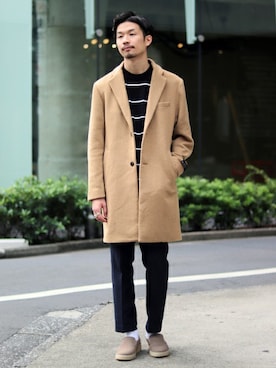 「417 EDIFICE（フォーワンセブンエディフィス）のアイテム（チェスターコート）」を使った、tetsuyaさん（メンズ・178cm）の冬コーディネート