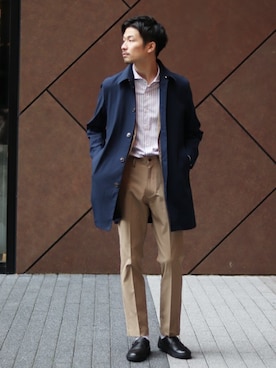 「417 EDIFICE」｜「アイテム（ステンカラーコート）」を使った、tetsuyaさん（メンズ・178cm）の冬コーディネート