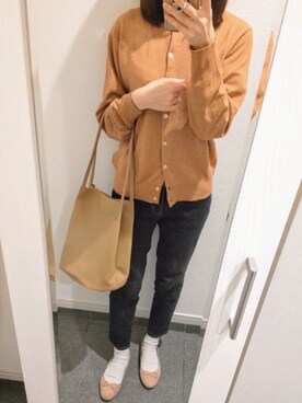 「ZOZO（ゾゾ）のスリムテーパードデニムパンツ［WOMEN］（デニムパンツ）」を使った、mochaさん（レディース・155cm）の春コーディネート