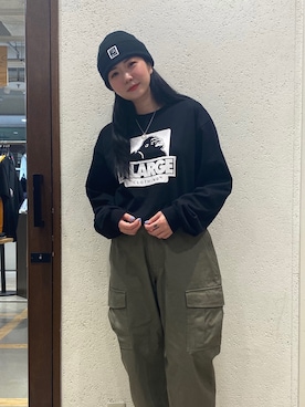 「エクストララージ」｜「アイテム（ニットキャップ/ビーニー）」を使った、陳 受彦さん（レディース・159cm）の春コーディネート
