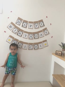 「アイテム（ロンパース、グリーン系）」を使った、pi   。さん（キッズ・100cm）の秋コーディネート