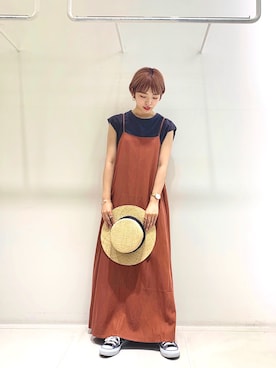 「RODE SKO（ロデスコ）のアイテム（帽子）」を使った、yokokawaさん（レディース・154cm）の夏コーディネート