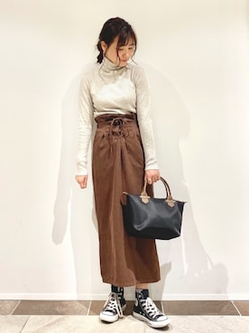 「マキシスカート」｜「アイテム（その他）」を使った、アヤ.さん（レディース・162cm）の秋コーディネート