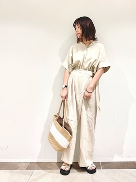 「リネンシャツ」｜「アイテム（その他）」を使った、アヤ.さん（レディース・162cm）の夏コーディネート