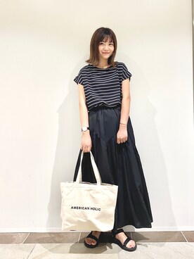 「マキシスカート」｜「アイテム（その他）」を使った、アヤ.さん（レディース・163cm）の夏コーディネート