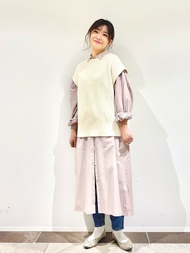 「春カラー」｜「アイテム（シャツワンピース）」を使った、アヤ.さん（レディース・163cm）の冬コーディネート