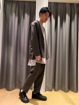 「tk.TAKEO KIKUCHI」｜「アイテム（ノーカラージャケット）」を使った、tk.TAKEO KIKUCHI 名古屋パルコ店さん（メンズ・178cm）の冬コーディネート