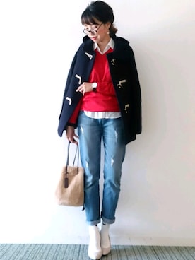 「UNIQLO（ユニクロ）のアイテム（ダッフルコート）」を使った、𝓅𝑜𝒸𝑜さん（レディース・156cm）の冬コーディネート