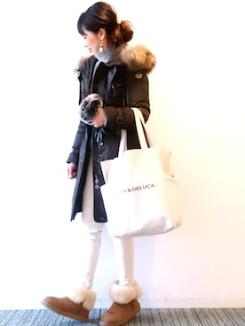 「MONCLER（モンクレール）のアイテム（ジャケット/アウター）」を使った、𝓅𝑜𝒸𝑜さん（レディース・156cm）の冬コーディネート
