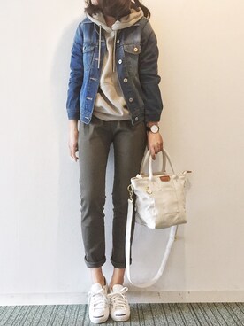 「CONVERSE（コンバース）のCONVERSE コンバース ジャック パーセル / JACK PURCEL（スニーカー）」を使った、𝓅𝑜𝒸𝑜さん（レディース・156cm）の春コーディネート