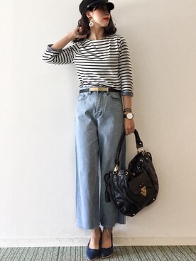 「アイテム（パンプス、ブルー系）」を使った、𝓅𝑜𝒸𝑜さん（レディース・156cm）の春コーディネート