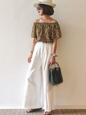 「salus（サルース）のアイテム（トップス）」を使った、𝓅𝑜𝒸𝑜さん（レディース・156cm）の夏コーディネート