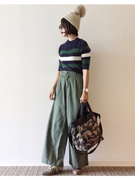 「DHOLIC（ディーホリック）のアイテム（帽子）」を使った、𝓅𝑜𝒸𝑜さん（レディース・156cm）の冬コーディネート
