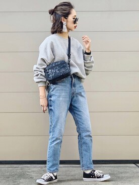 「Aco Design（アコデザイン）のアイテム（スウェット）」を使った、𝓅𝑜𝒸𝑜さん（レディース・156cm）の春コーディネート