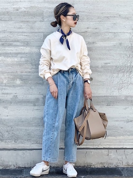 「reca（レカ）のアイテム（スウェット）」を使った、𝓅𝑜𝒸𝑜さん（レディース・156cm）の春コーディネート