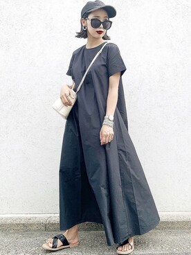 「titivate（ティティベイト）のﾌﾚｱﾏｷｼﾜﾝﾋﾟｰｽ（ワンピース）」を使った、𝓅𝑜𝒸𝑜さん（レディース・155cm）の夏コーディネート