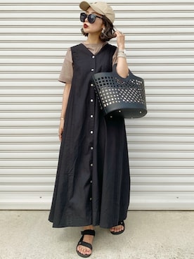 「coca（coca）（コカ）のアイテム（帽子）」を使った、𝓅𝑜𝒸𝑜さん（レディース・155cm）の夏コーディネート