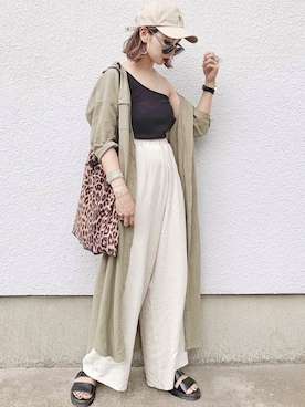 「coca（coca）（コカ）のアイテム（帽子）」を使った、𝓅𝑜𝒸𝑜さん（レディース・155cm）の夏コーディネート