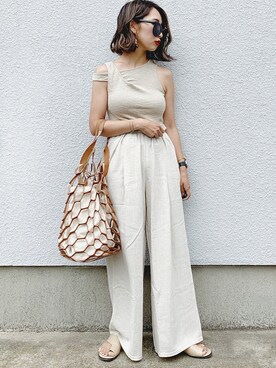 「SHAGGIE（シャギー）のアイテム（タンクトップ）」を使った、𝓅𝑜𝒸𝑜さん（レディース・156cm）の夏コーディネート
