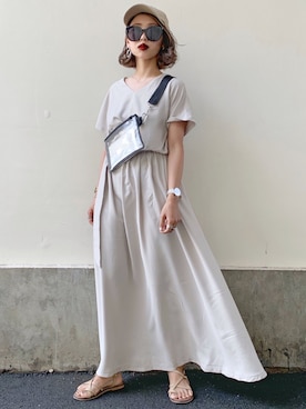 「coca（coca）（コカ）のアイテム（帽子）」を使った、𝓅𝑜𝒸𝑜さん（レディース・156cm）の夏コーディネート