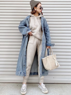 「ニットアップ」｜「アイテム（セットアップ）」を使った、𝓅𝑜𝒸𝑜さん（レディース・156cm）の冬コーディネート