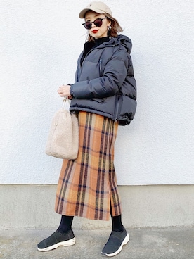 「coca（coca）（コカ）のアイテム（帽子）」を使った、𝓅𝑜𝒸𝑜さん（レディース・156cm）の冬コーディネート