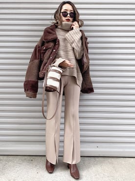 「ACYM（アシーム）のアイテム」を使った、𝓅𝑜𝒸𝑜さん（レディース・156cm）の冬コーディネート