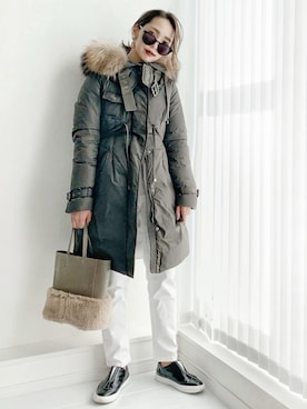 「MONCLER（モンクレール）のアイテム（ジャケット/アウター）」を使った、𝓅𝑜𝒸𝑜さん（レディース・156cm）の冬コーディネート
