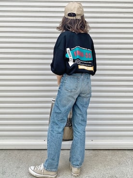 「coca（coca）（コカ）のアイテム（帽子）」を使った、𝓅𝑜𝒸𝑜さん（レディース・156cm）の春コーディネート
