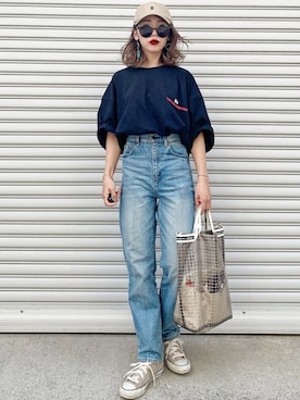「coca（coca）（コカ）のアイテム（帽子）」を使った、𝓅𝑜𝒸𝑜さん（レディース・156cm）の春コーディネート