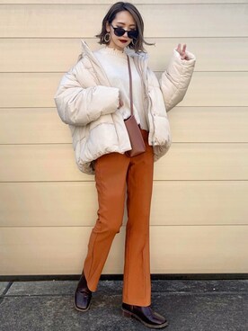 「MIIA（ミーア）のアイテム（ダウンジャケット/コート）」を使った、𝓅𝑜𝒸𝑜さん（レディース・156cm）の秋コーディネート