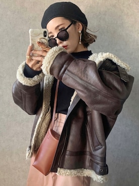 「Ungrid（アングリッド）のアイテム（ムートンコート）」を使った、𝓅𝑜𝒸𝑜さん（レディース・156cm）の秋コーディネート