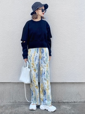 「rectangle（レクタングル）のエルボースリットプルオーバー（Tシャツ/カットソー）」を使った、𝓅𝑜𝒸𝑜さん（レディース・156cm）の春コーディネート