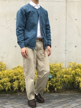 「パラブーツ」｜「アイテム（ノーカラージャケット）」を使った、ちょくたろうさん（メンズ・173cm）の春コーディネート