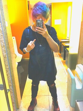 「#00000のアイテム（Tシャツ/カットソー、ブラック系）」を使った、Junyaさん（メンズ・179cm）の夏コーディネート