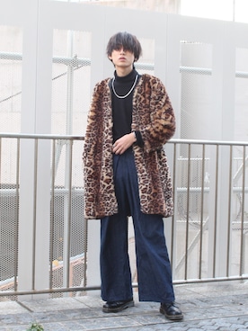 「JOHN LAWRENCE SULLIVAN（ジョンローレンスサリバン）のRIGID DENIM WIDE PANTS（デニムパンツ）」を使った、れいやさん（メンズ・178cm）の秋コーディネート