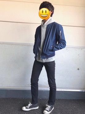 「RAGEBLUE（レイジブルー）のアイテム（MA-1）」を使った、ryogaさん（メンズ・170cm）の春コーディネート