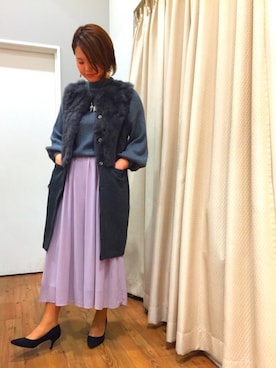 「袖ボリューム」｜「アイテム（その他アウター）」を使った、りさこさん（レディース・160cm）の冬コーディネート