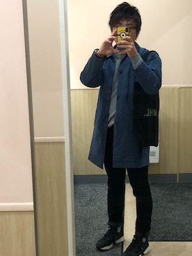 「シンプルおしゃれが好き」｜「アイテム（ステンカラーコート）」を使った、西くんさん（メンズ・171cm）の秋コーディネート