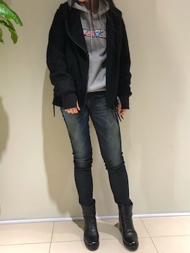 「KMRii」｜「アイテム（ブルゾン）」を使った、照井千尋さん（レディース・163cm）の秋コーディネート