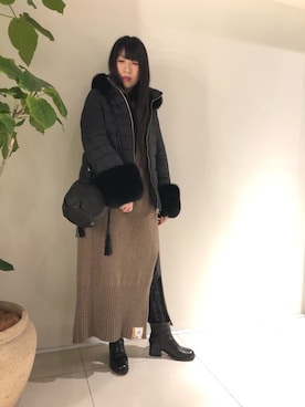 「KMRii」｜「アイテム（ダウンジャケット/コート）」を使った、照井千尋さん（レディース・163cm）の秋コーディネート